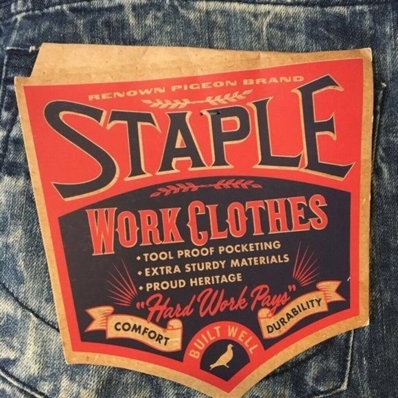 Staple Pigeon Jean Shorts Mens 40 Distressed Patches Blue Hand Sanding NEW - Picture 3 of 12